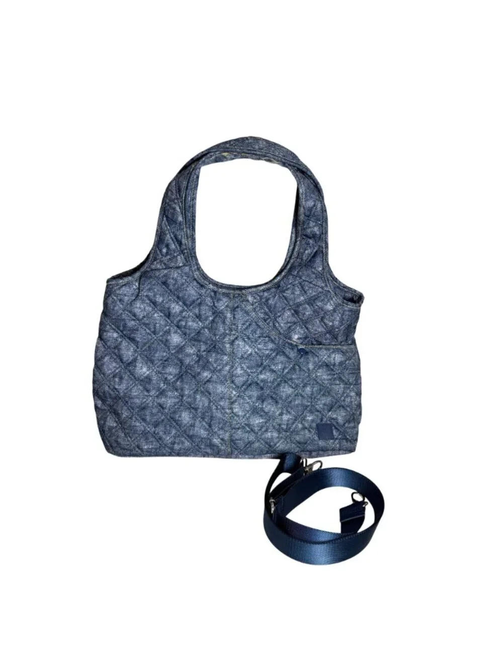 IHKWIP Quilted Everyday Shopper Tote Crossbody Strap Nylon Denim Blue Travel
